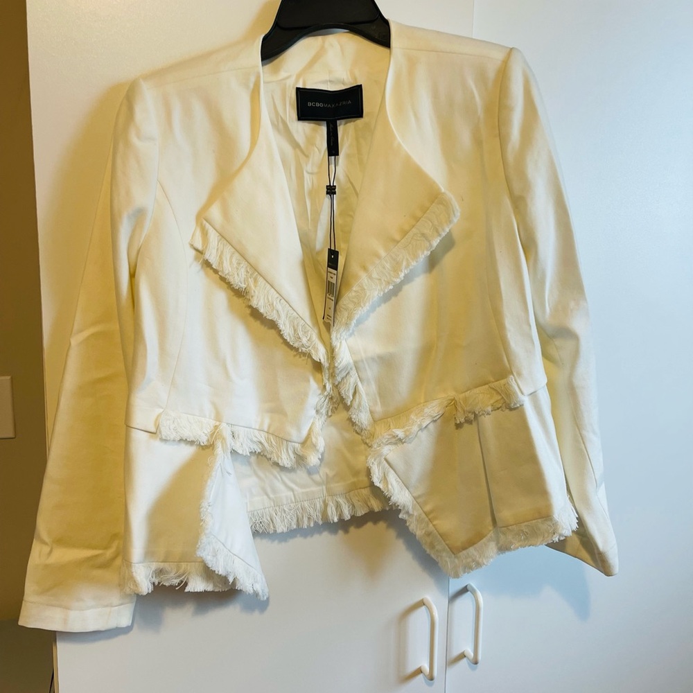 BCBGMaxAzria Cream Blazer with Fringe Accents